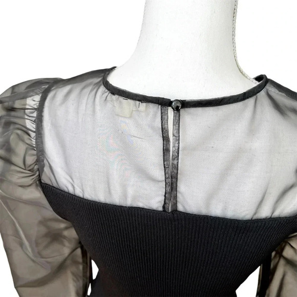 Black Sweater Top with Sheer Taffeta Long Balloon Sleeves Size S - Picture 5 of 8